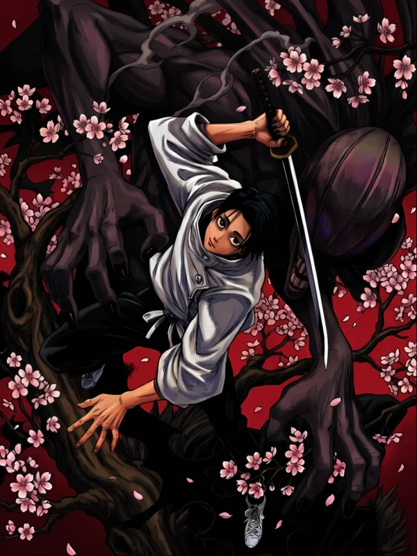 Yuta Okkotsu and Rika Orimoto Jujutsu Kaisen 0 metal art print with cherry blossoms for wall decor India