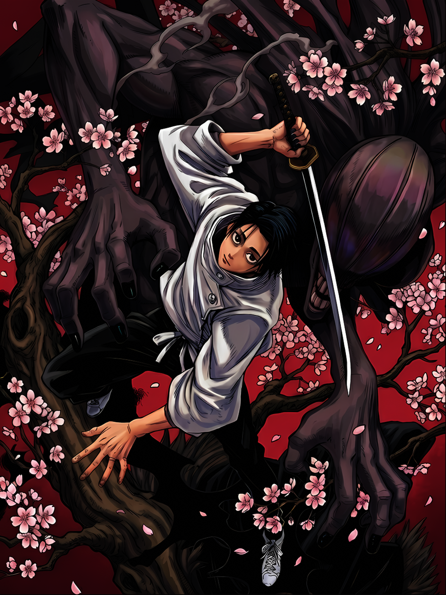 Yuta Okkotsu and Rika Orimoto Jujutsu Kaisen 0 metal art print with cherry blossoms for wall decor India