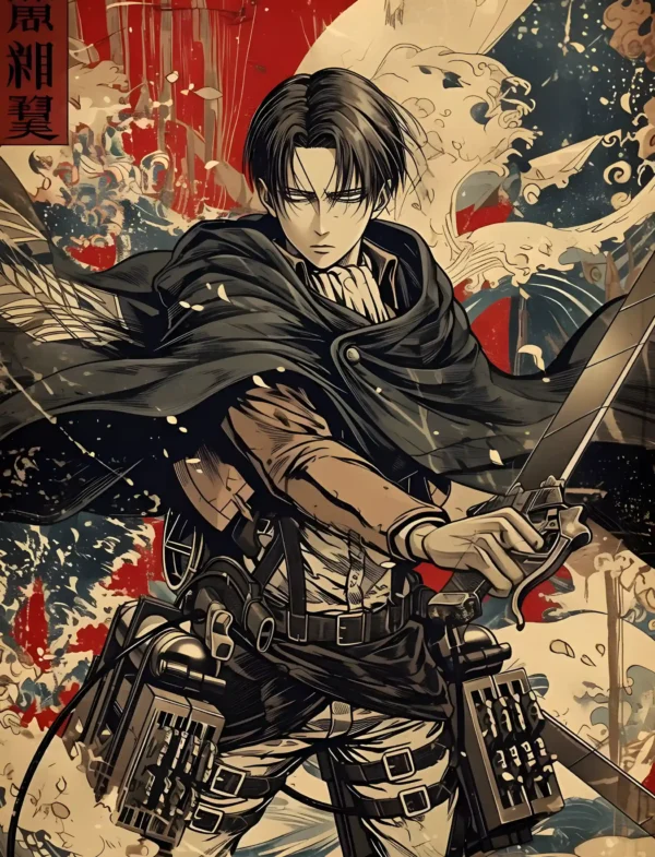 Levi Ackerman Japanese Style Metal Art Print | Screen Wall