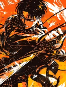 Levi Ackerman Orange Metal Art Print | Screen Wall