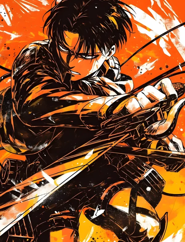 Levi Ackerman Orange Metal Art Print | Screen Wall